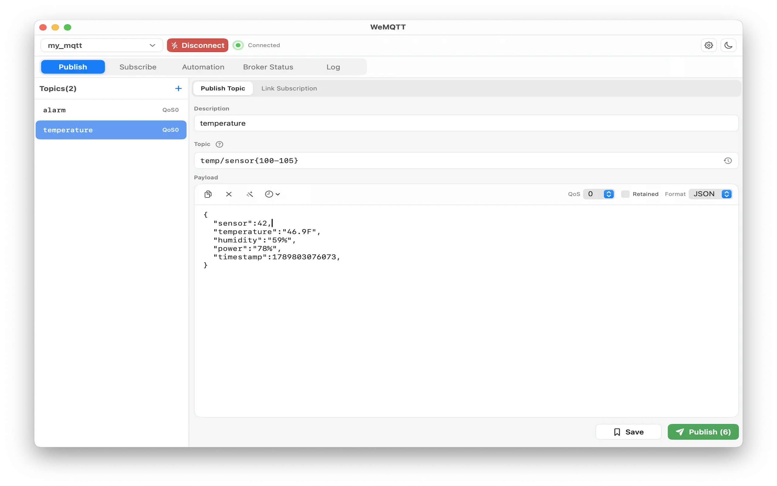 WeMQTT Publish workspace