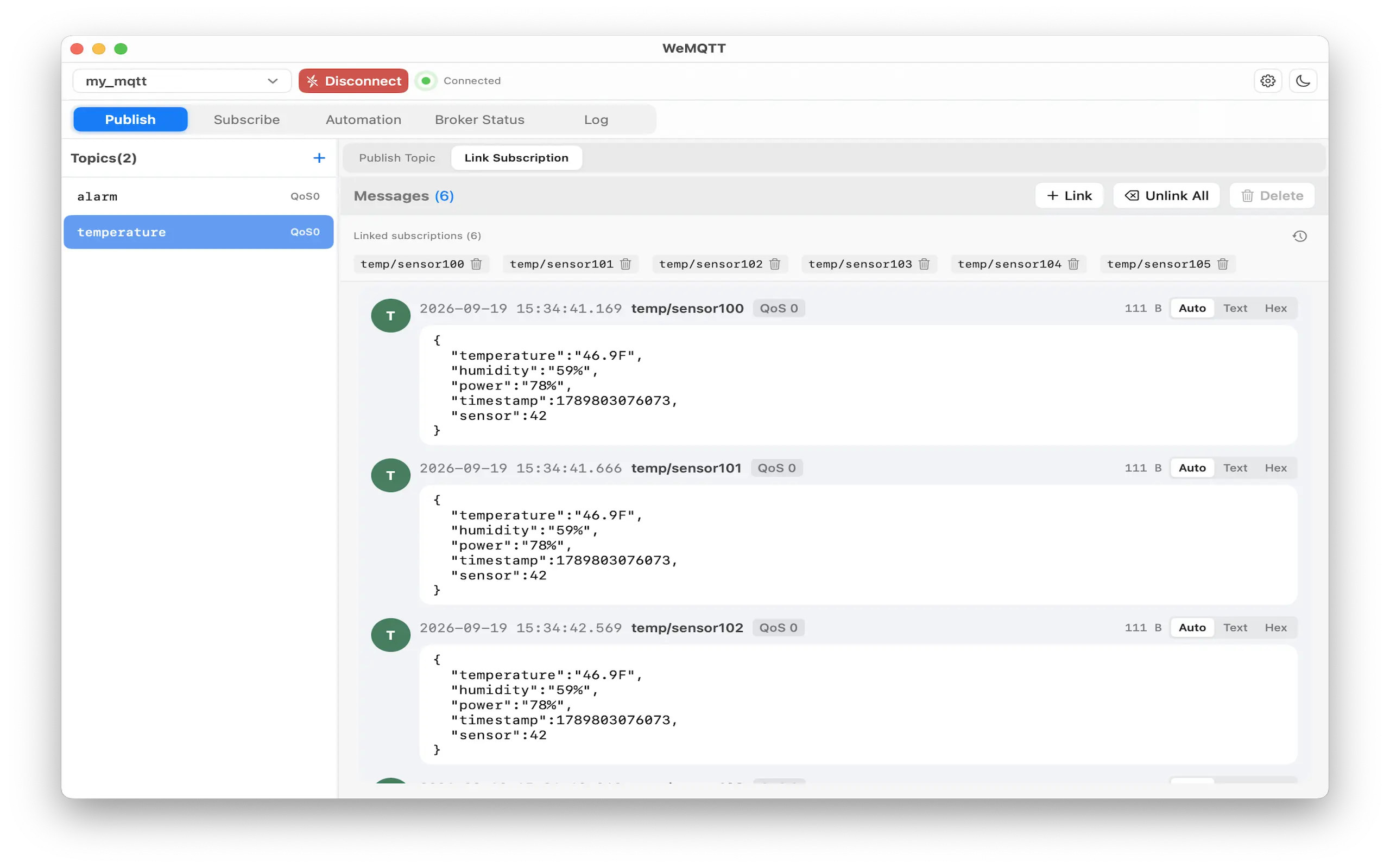 WeMQTT Link Topic messages