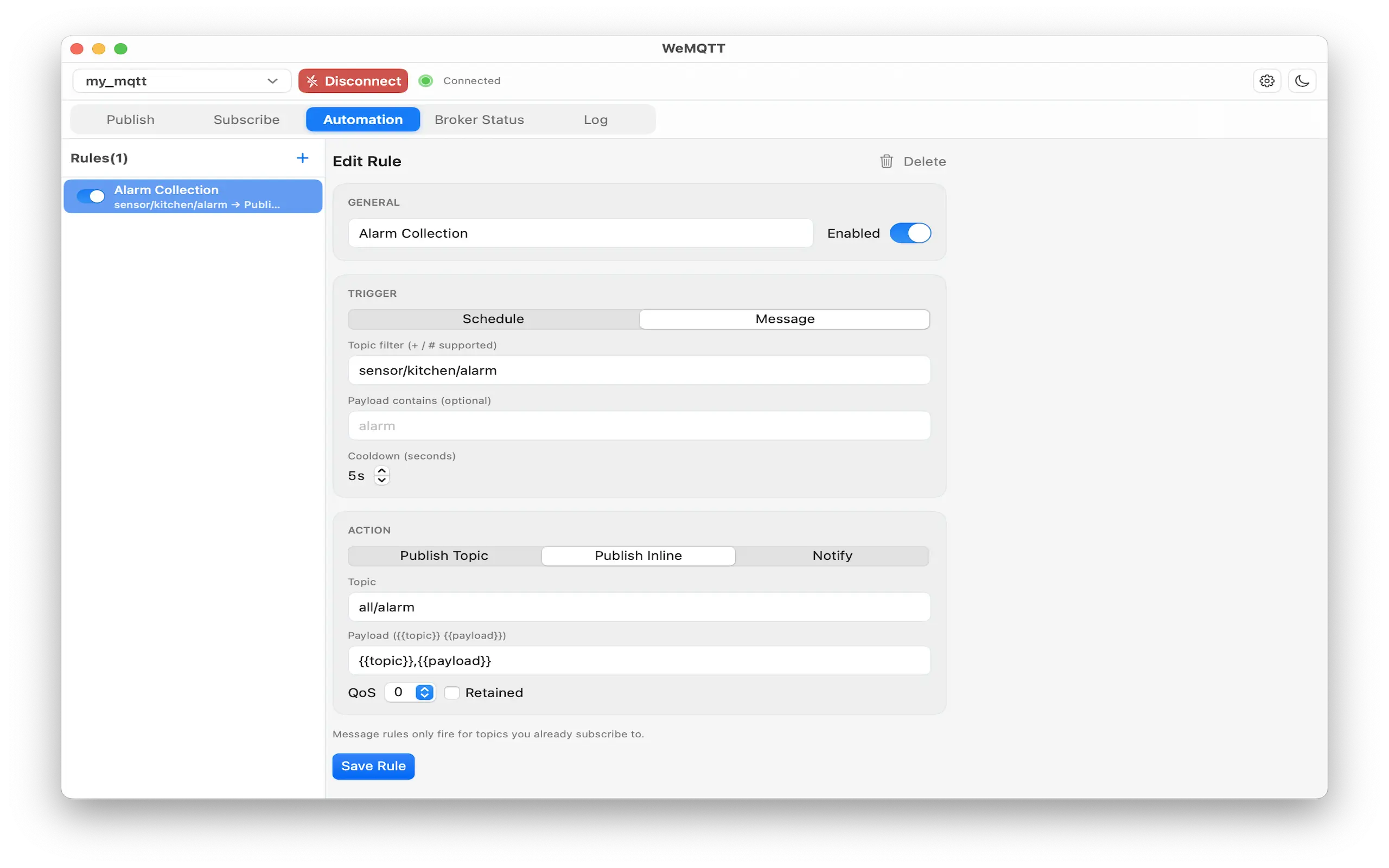 WeMQTT Automation rules